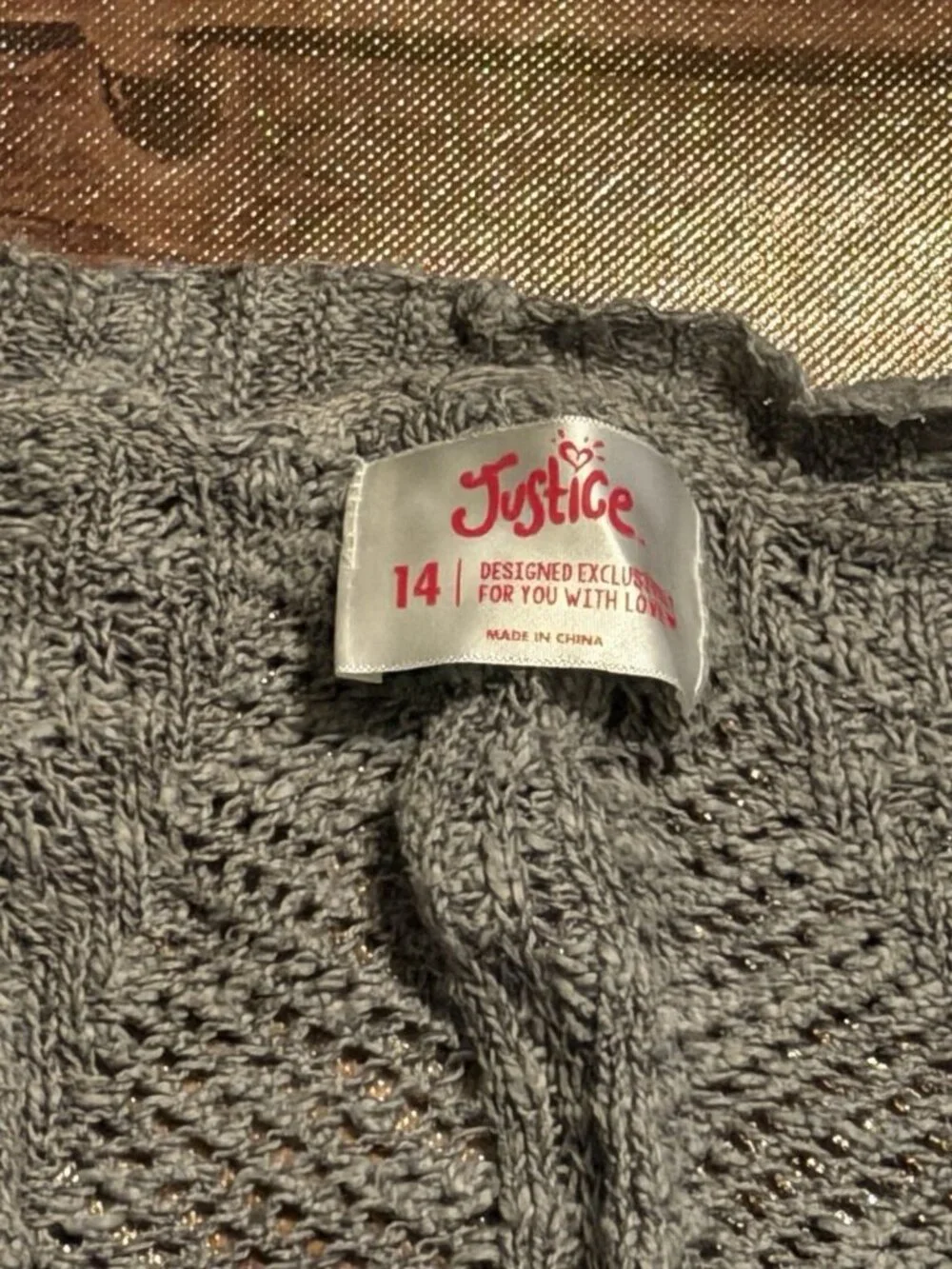 Girl’s Justice Gray Knit Open Front Cardigan Size 14 Sweater
